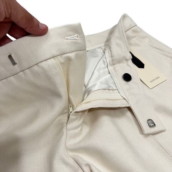 Suitstudio Cotton-Silk Mid-Rise Sz 8 Medium New w Tags Off-White Straight-Leg Tr - Picture 5 of 14